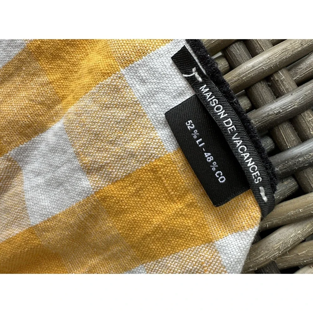 Maison de Vacances Yellow Gingham Linen Cotton Napkins Set of 2 17x17